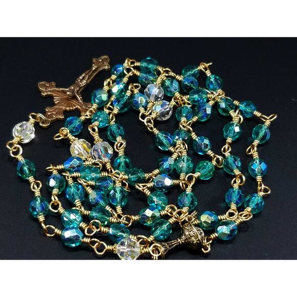 Handmade Five Decade Rosary, Unbreakable Rosary, Fire Polished Beads - Picture 9 of 10